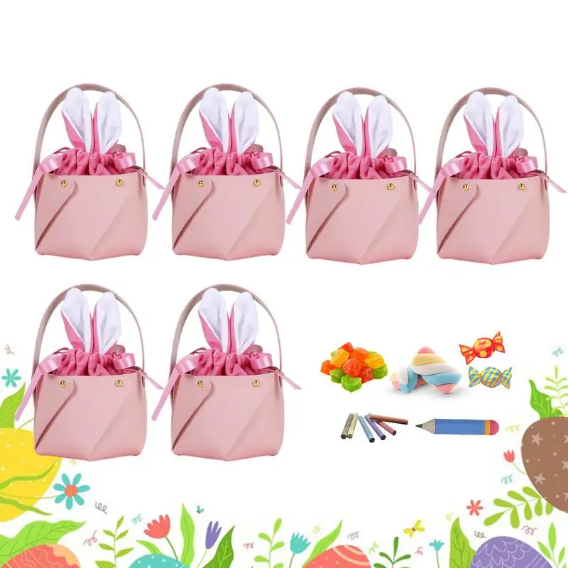 

6PCS Easter Rabbit Ear Gift Bags Cute Velvet Bunny Drawstring Bags Chocolate Candy Packaging Bags Wedding Party Easter Decor