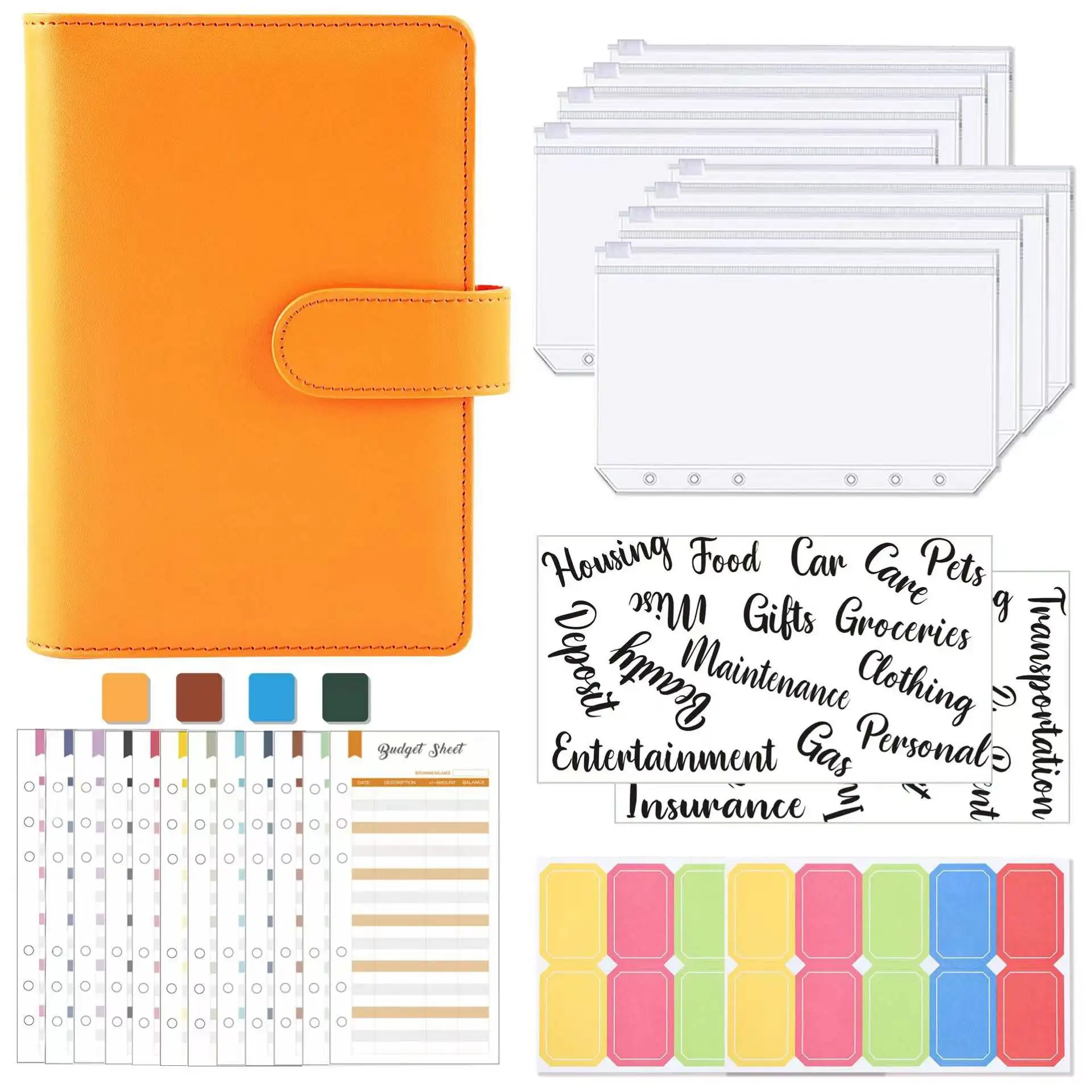 

A6 Budget Binder Cover with Zipper Envelopes for Money Expense Saving Planner Organizer Cash Bills Coupon with Labels Stickers