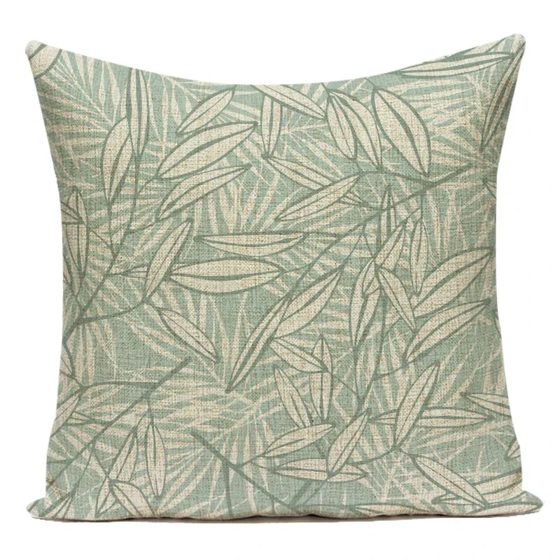 Nordic Bamboo Leaves Decorative Cushion Cover - Fresh Green Home and Sofa Accent