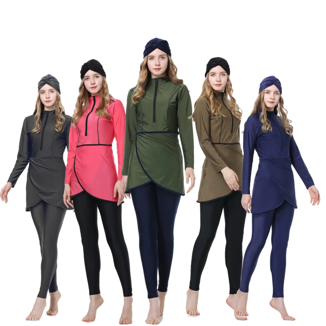 

Женский Мусульманский купальник Burkini, скромный купальник с длинным рукавом, закрытый хиджаб с цветочным принтом, топ, шапка, штаны для плавания, купальный костюм