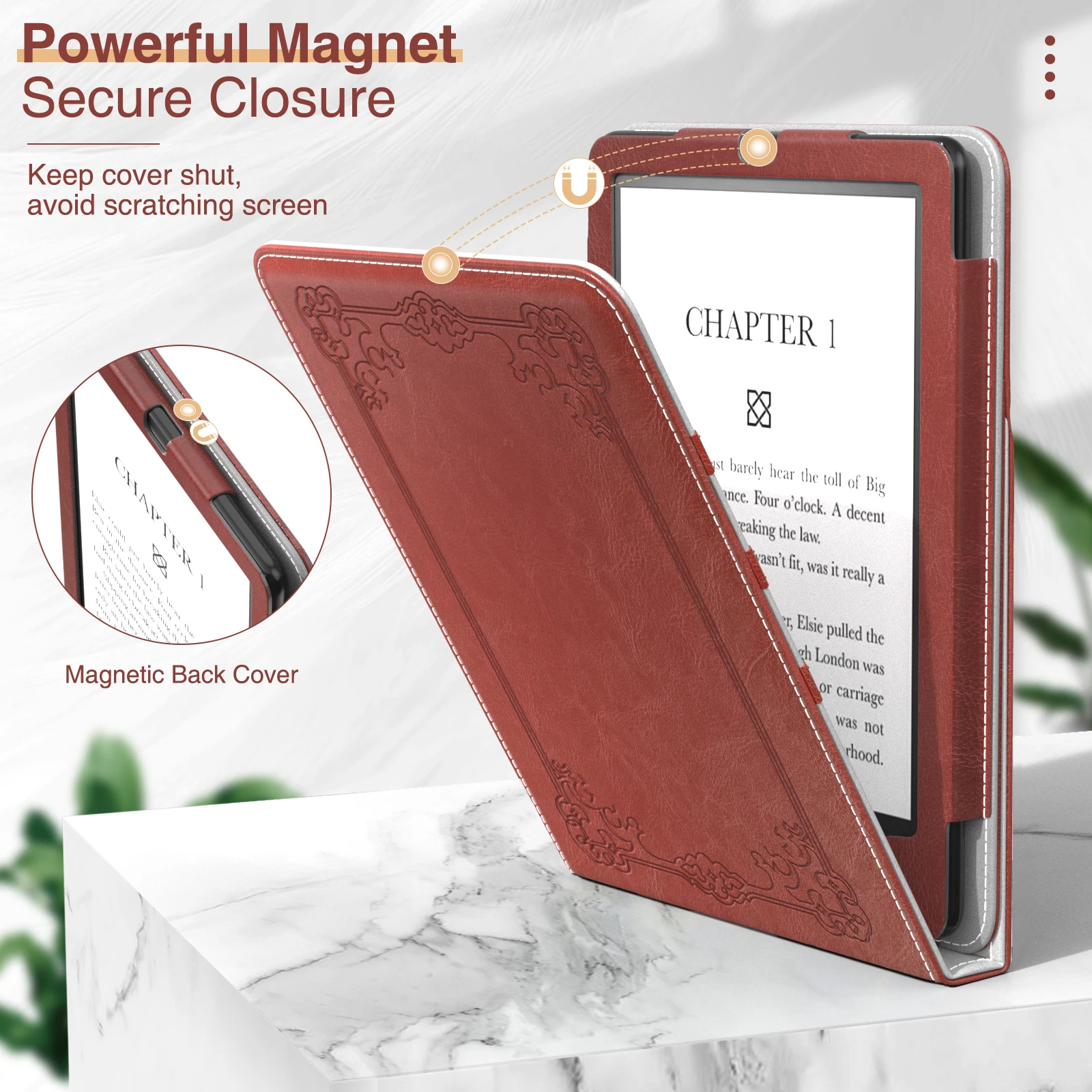 Folio Case For 6.8" Kindle Paperwhite 11th Generation 2021 Signature Edition Book Style Vegan Leather Shockproof Cover Auto Sleep Wake Vintage Brown