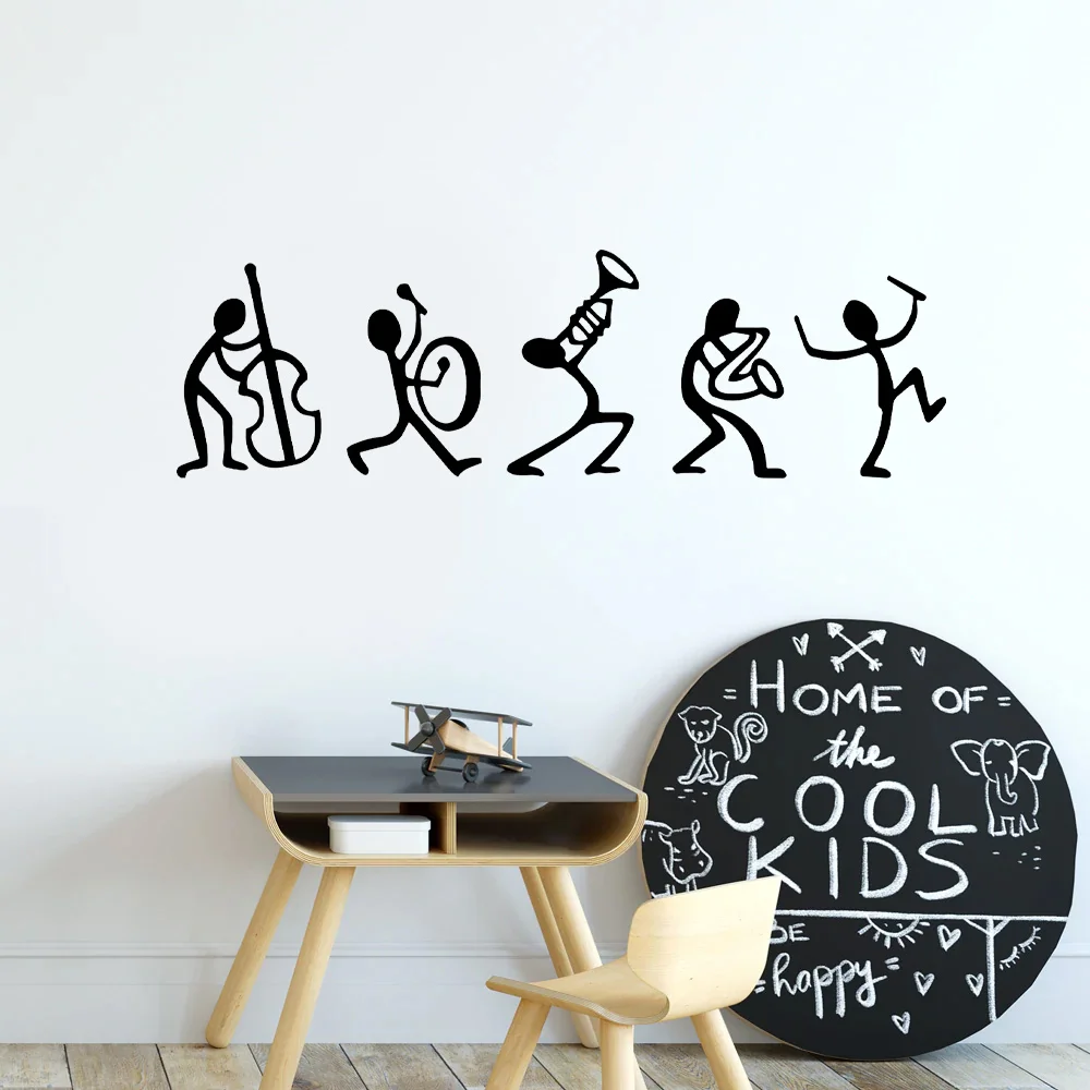 Cartoon Funny Small Men Music Band Guitar Wall Stickers Vinyl Home Decor For Kids Room Playroom Decor Self Adhesive Mural 4069 - 2