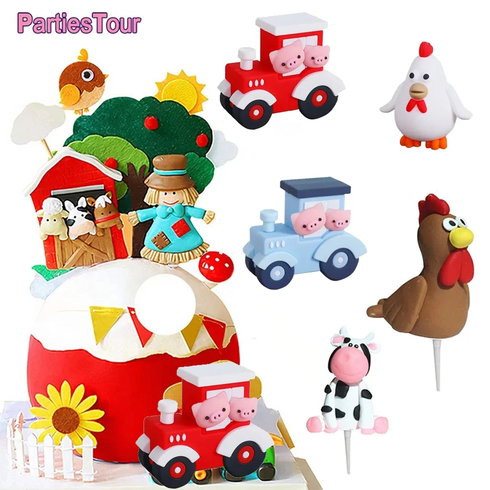 Party decorations birthday party supplies cake topper cake decorations cake toppers 1pc farm animal cake decorations topper farm animal birthday cake topper cow barn sheep chickens toppers baby shower decors