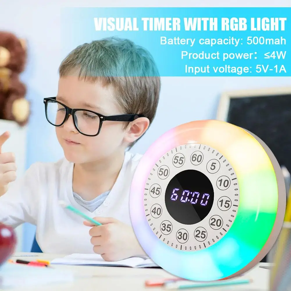 

60 Minute Visual Timer Digital LED Light Countdown Light Management Timer Colourful Clock Rechargeable Atmosphere Kids Nigh J4G7