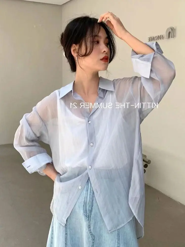 Fairy Sunscreen Clothes Women's Semi Transparent Ice Silk Small Shawl Cardigan Summer Ultra Thin Air Conditioning Shirt Chiffon