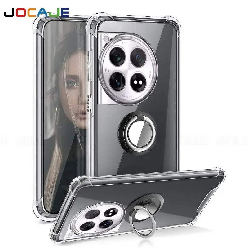 Clear Soft Silicone Phone Case with Ring Holder and Airbag Shockproof Protection