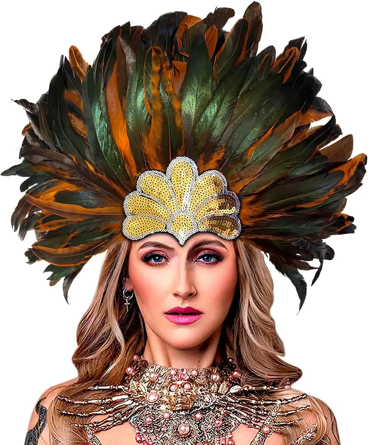 Women\'s Carnival Feather Headpiece Carnival Skull Crown, Red Feather Flower Headpiece  main image 4