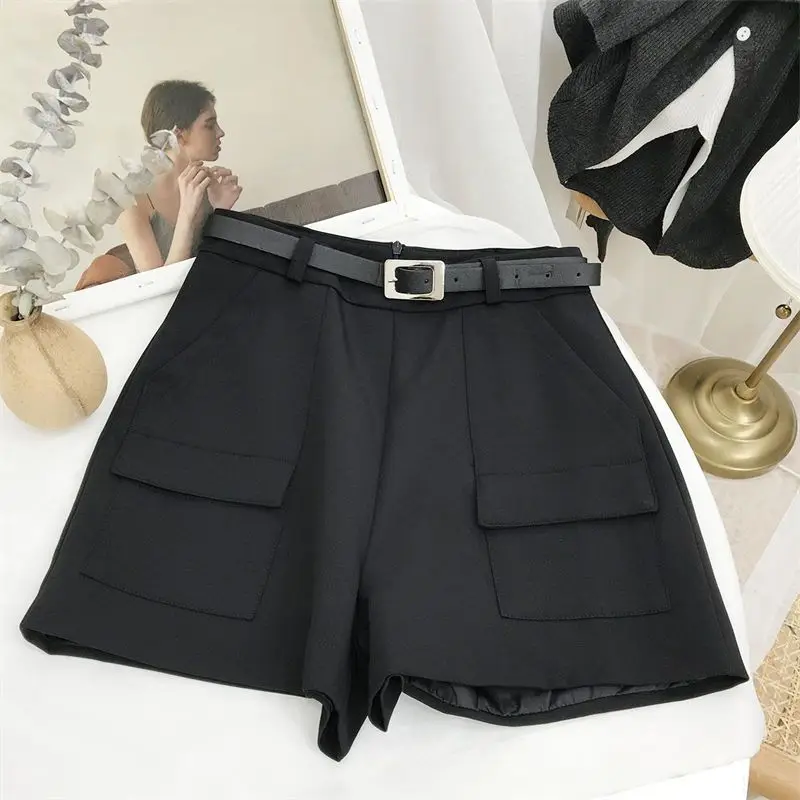 Casual Commute High Waist Solid Color Shorts Female Summer Korean Simplicity Spliced Wide Leg Shorts Fashion Women's Clothing