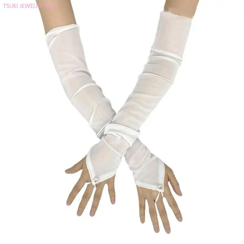 62KE Frauen fingerlose Armstulpen Vintage 1920er Jahre Kostüm Requisiten Handschuhe Hochzeiten und Abendveranstaltungen – Detail 7