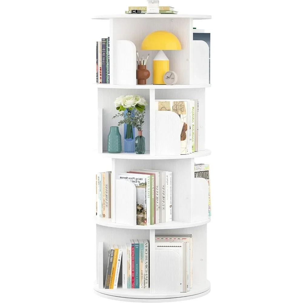 

Rotating Bookshelf, Corner Bookshelf for Small Space, 360 Display 4 Tier Floor Standing Bookcase Storage Rack, Narrow Bookshelf