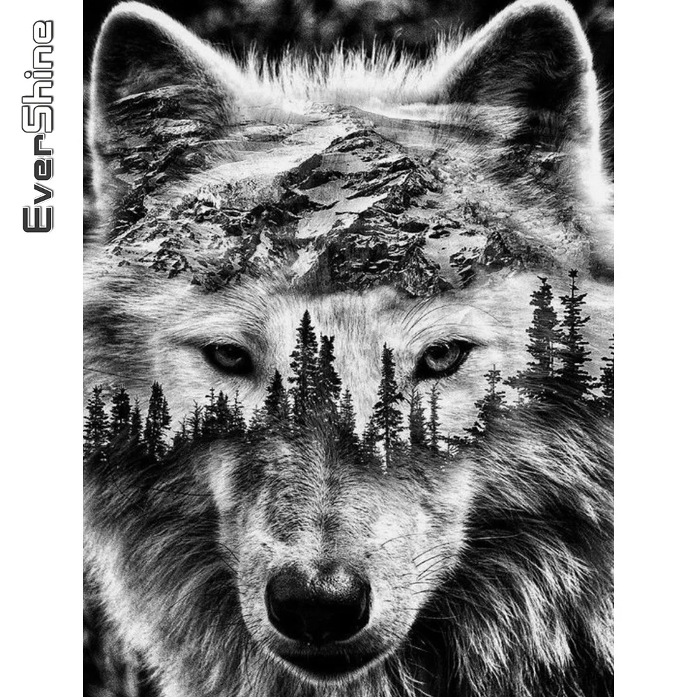 Diamond Painting Evershine Diamond Embroidery Wolf Black White Diamond Painting Home Decor