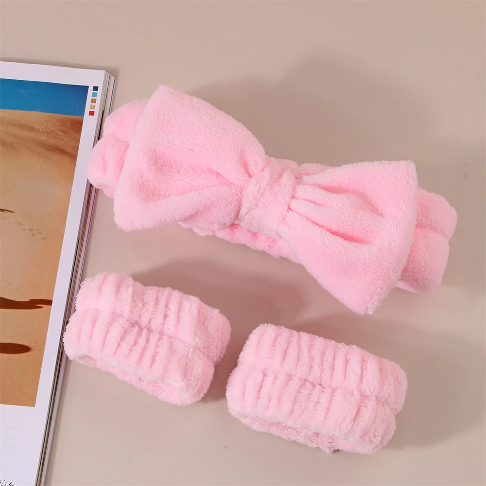 Luxurious Coral Fleece Face Wash Headbands & Absorbent Wristband Set