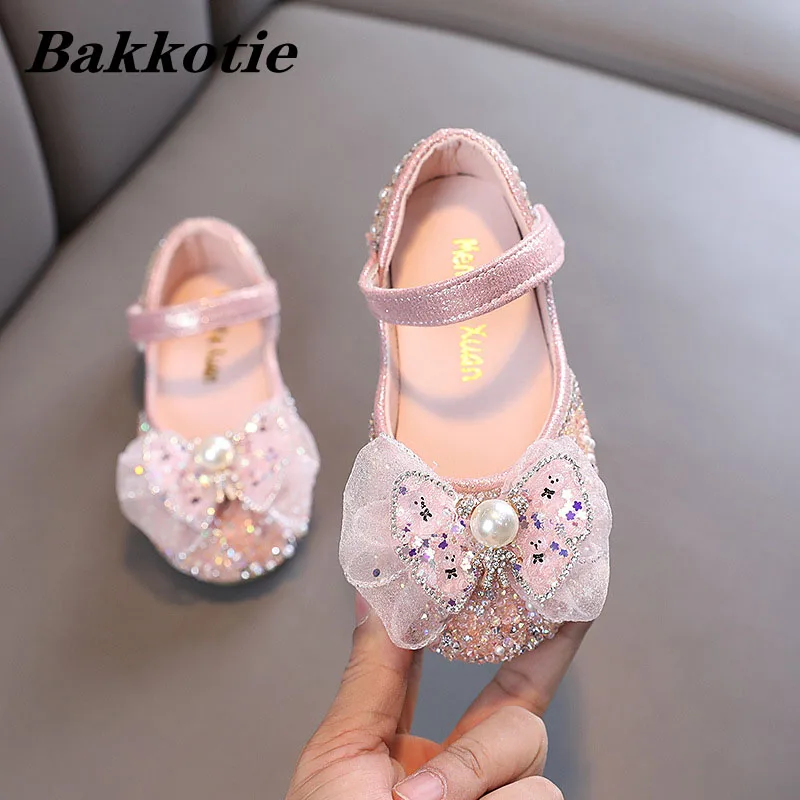 

Girls Princess Shoes 2023 Spring Baby Shoes Kids Fashion Mary Jane Brand Toddler Party Dress Flats Glitter Rhinestones Soft Sole