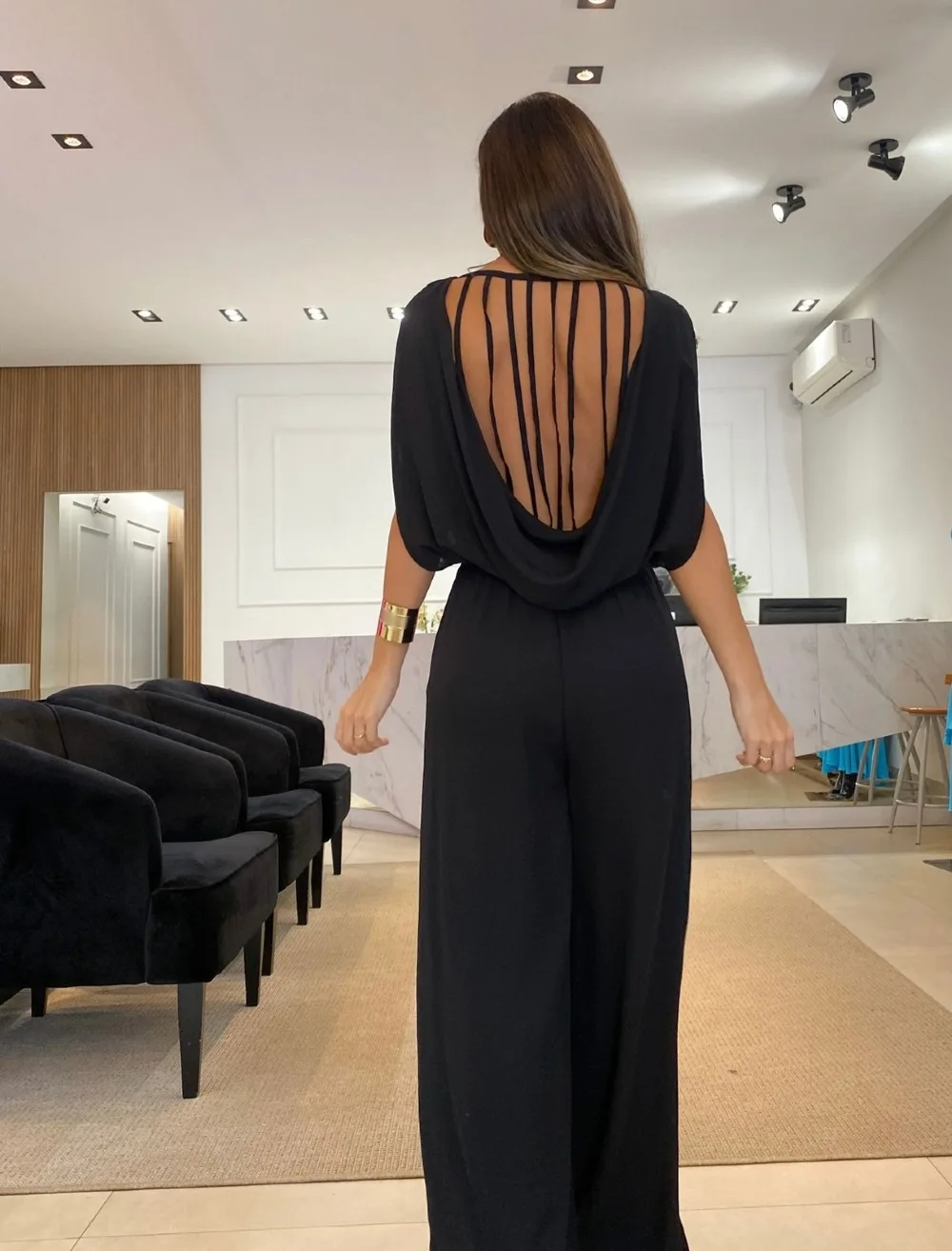 Elegant O-Neck Sleeveless Long Jumpsuit Summer Sexy Backless Hollow Loose Rompers 2023 Women Fashion Hight Waist Solid Playsuits