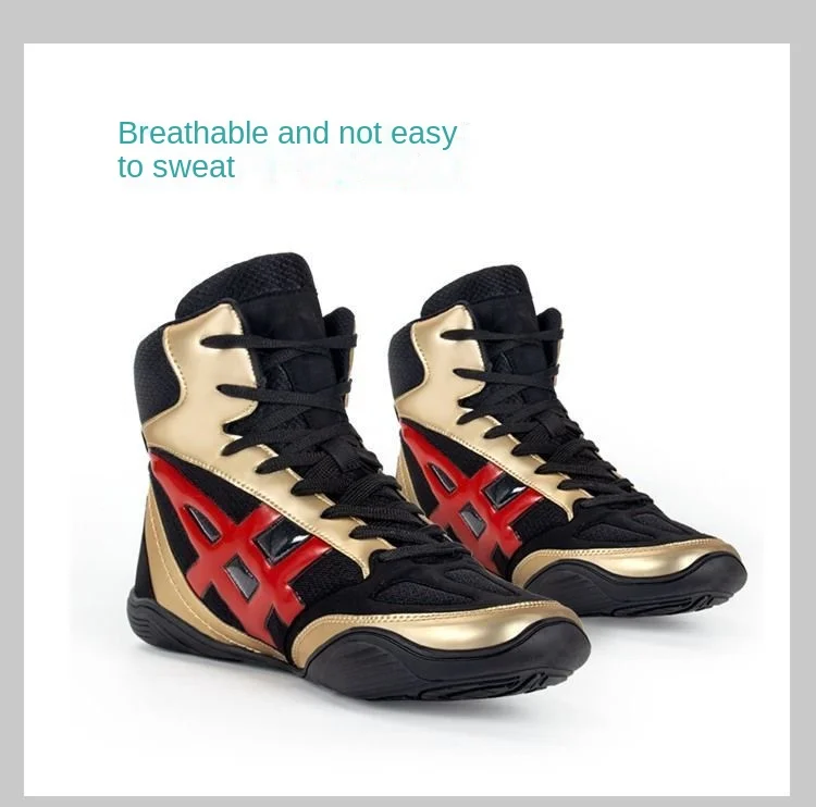 Description Picture 6 of itemProfessional Wrestling Sneakers Men Women Breathable Boxing Sport Shoes Size 36-45 Gold Weight Boxing Fighting Boots