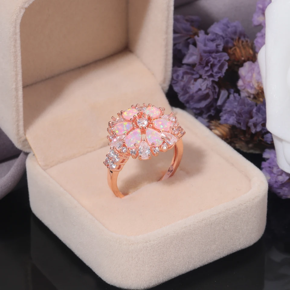 Timeless Violet Purple Fire Opal Ring - Rose Gold Plated With Pink Cubic Zirconia | Women's Fashion Jewelry Gift