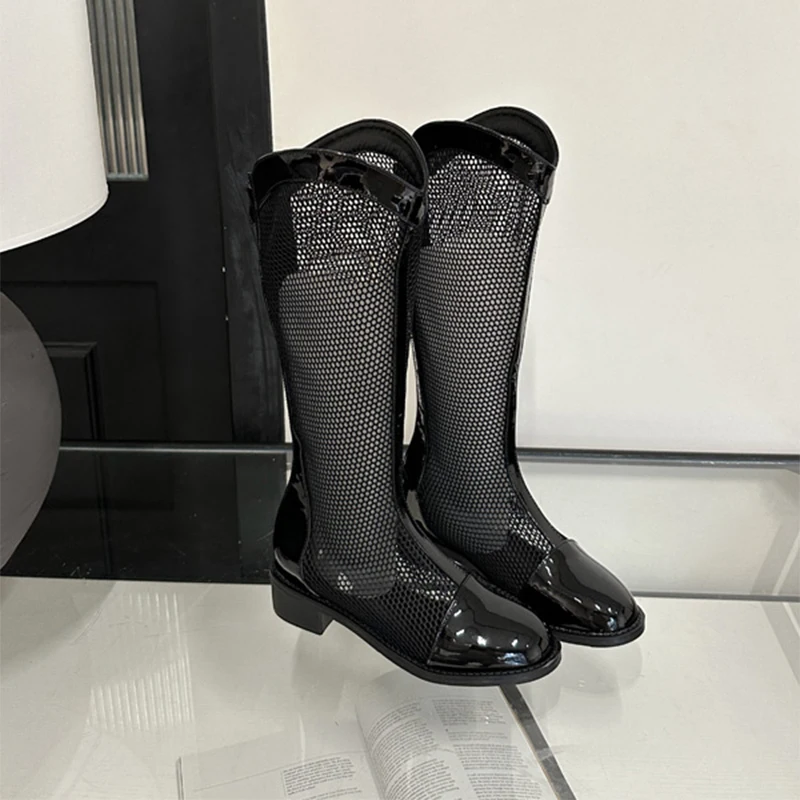 ZOOKERLIN Sexy Thick Heels Hollow Mesh Women Sandals Boots Summer Fashion Trend Comfort Peep Toe Boots Jazz Dance Female Shoes