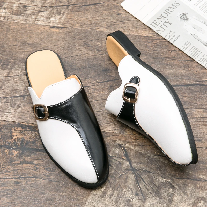 

2022 Half Shoes for Men Leather Mules Men Casual Shoes Mens Driving Shoes Summer Social Big Size Loafers Slippers Man Slides