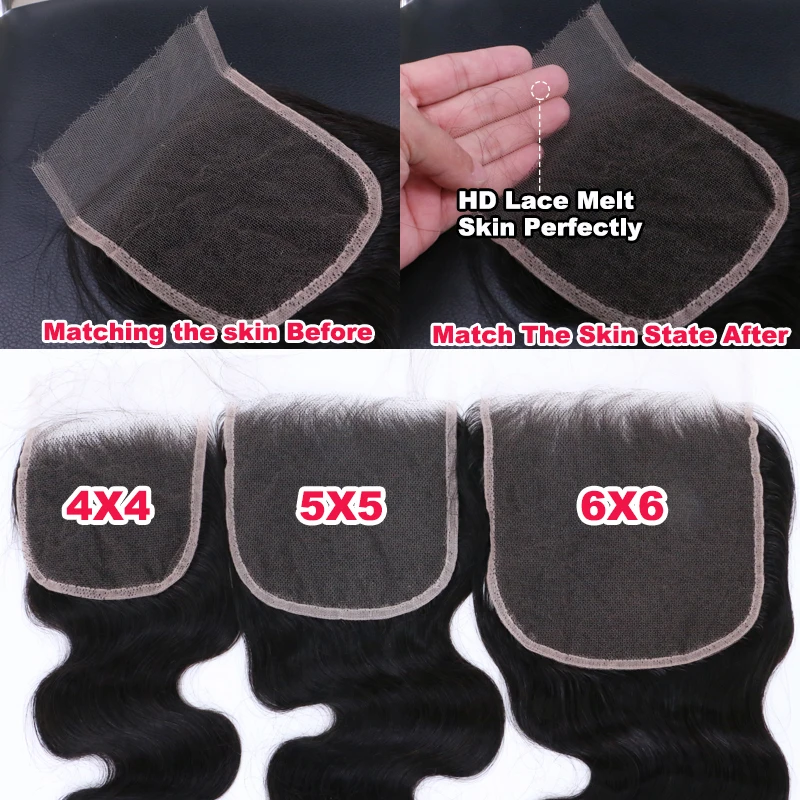 HD Lace Invisible Closure 6x6 5x5 4x4 Brazilian Virgin Hair Body Wave Human Raw Hair