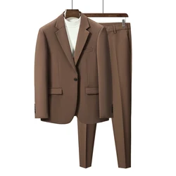 Boutique (Blazer+ Pants) Men's Fashion Business Slim Fit Solid Color Light Breezy Work Casual Elegant Gentleman's Suit S-5XL