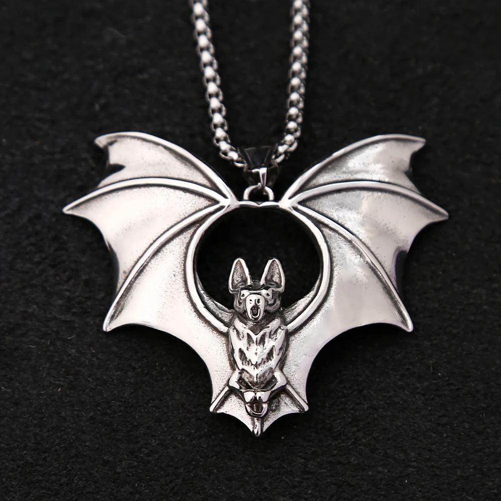 Neue Design Punk Fledermaus Anhänger Halskette Für Männer Jungen Biker Tier Edelstahl Halsketten Mode Amulett Schmuck Dropshipping