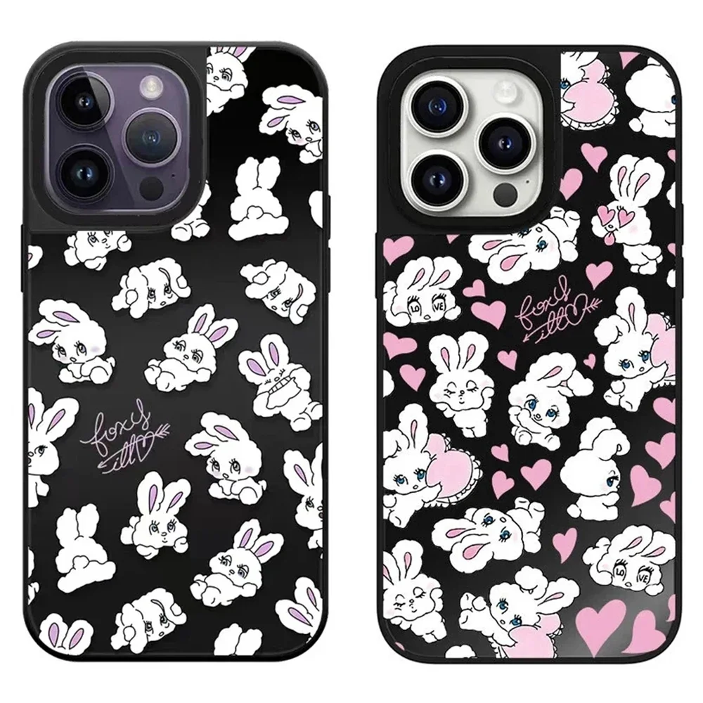 

Black Mirror Surface Rabbit iPhone 11 12 13 14 15 Pro Max Protective Case, Fits iPhone 15 Pro Max