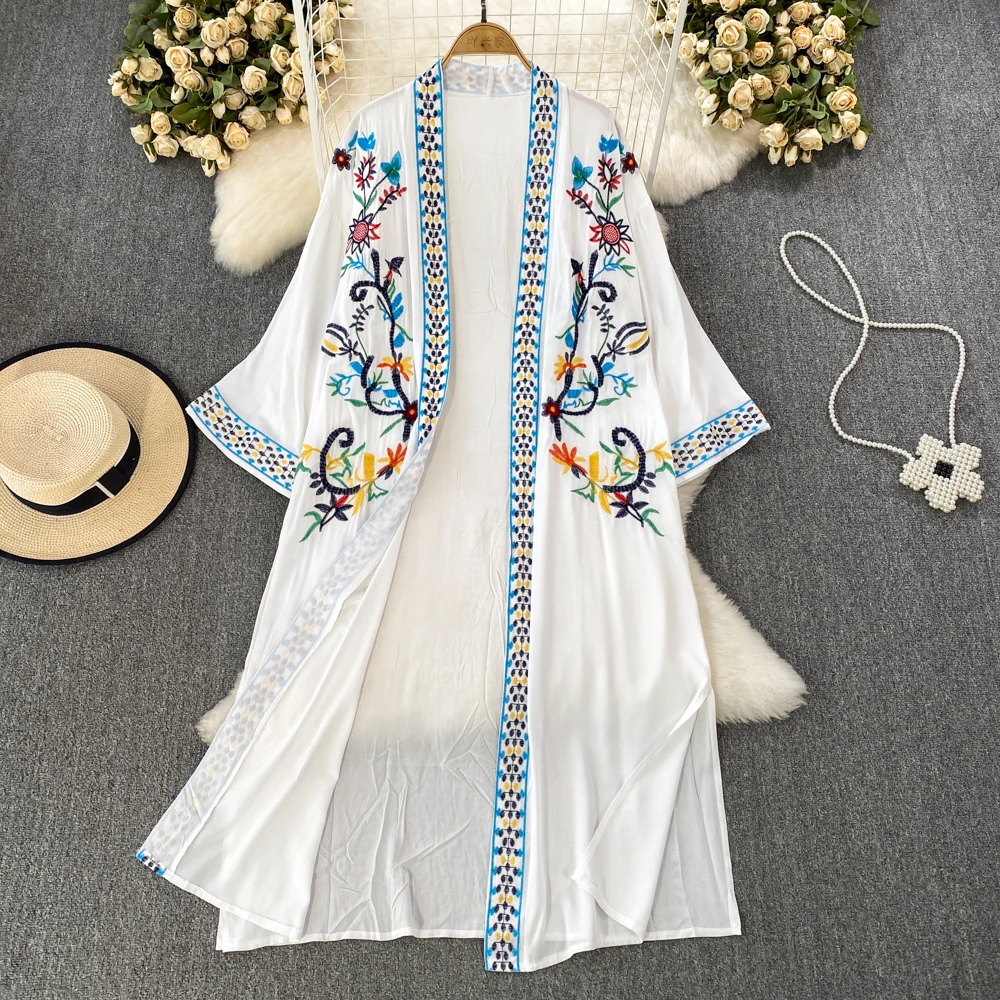 

Women Sexy Bohemian tassel embroidery loose cardigan casual vacation beach dress beach dress for women