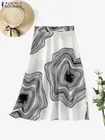 ZANZEA Summer Elastic High Waist Skirts Women Luxury Printed A-line Jupe Korean Fashion Office Faldas Vintage Holiday Midi Skirt - Image 5