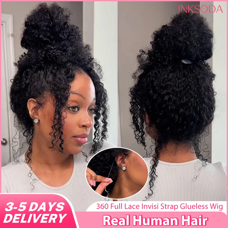 360 Deep Wave Lace Front Wigs Invisi Strap HD Full Lace Wigs Human Hair Pre Plucked With Drawstring Glueless Curly Wig For Women 2