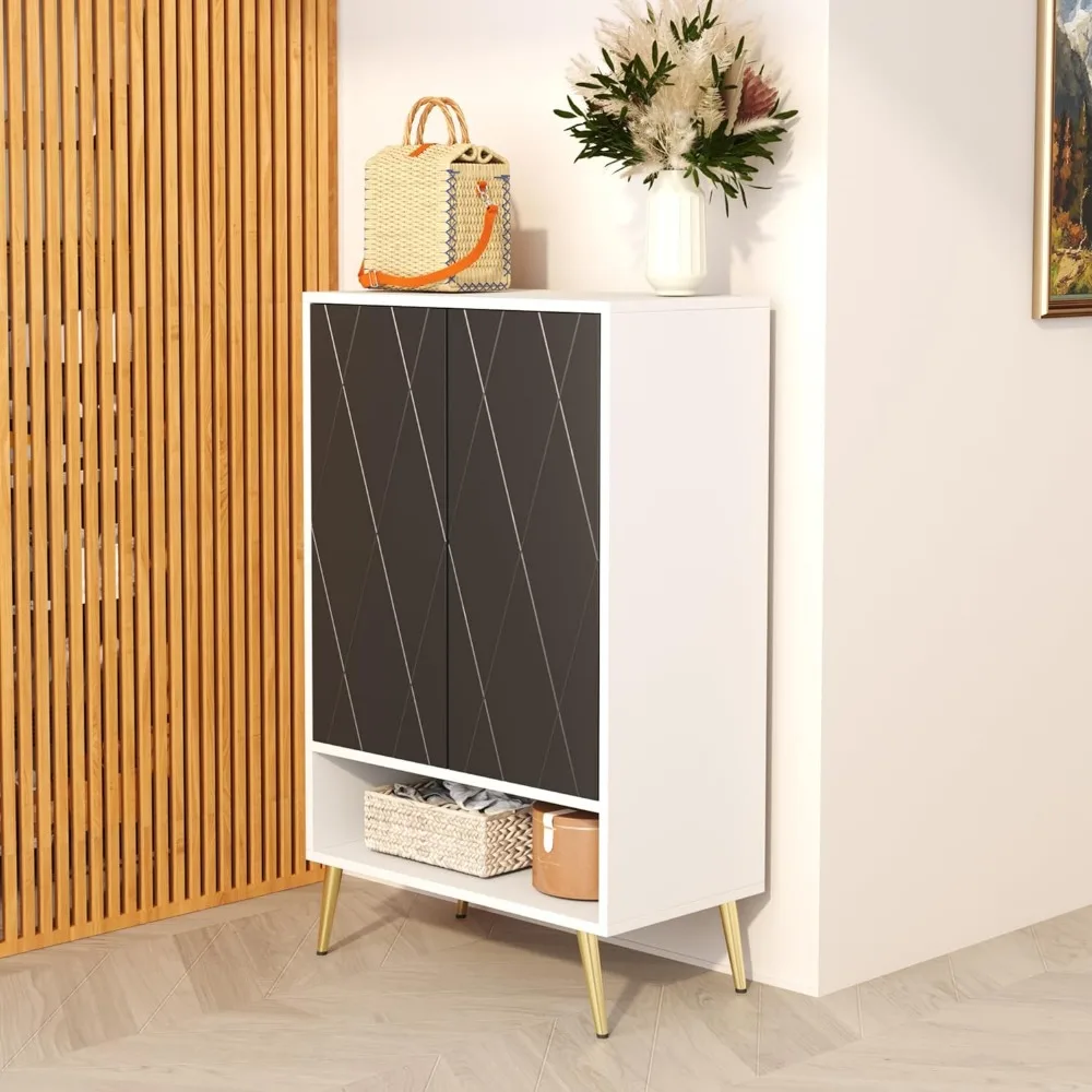 Shoe Cabinet,15 Pairs Shoe Rack Organizer Cabinet,Black Storage Cabinet for Narrow Entryway Closet