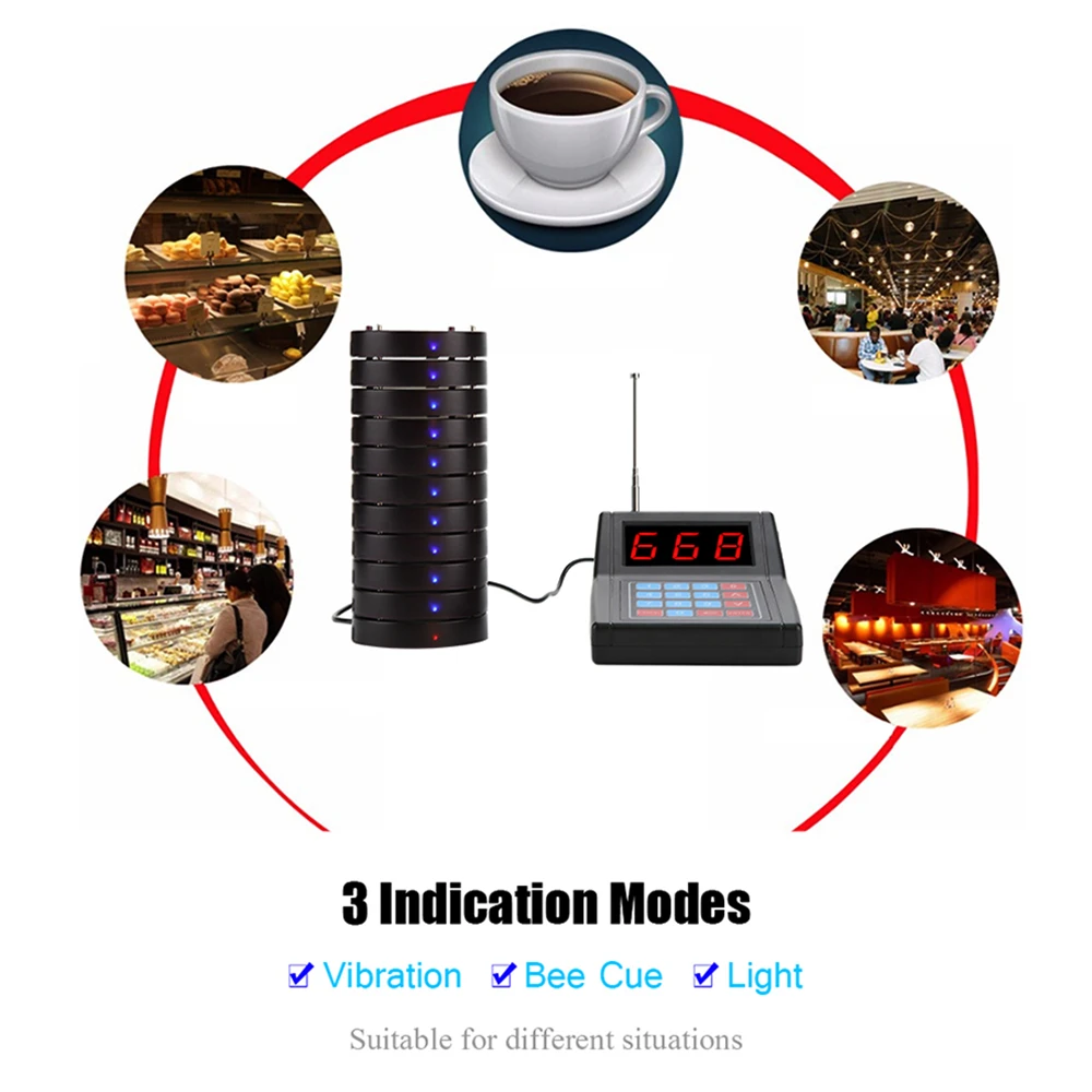 

SU-668 Wireless Restaurant Waiter Coaster Paging System 1 Keyboard 10 Pagers 1 Charger Calling Queueing Service Buzzer for Cafe