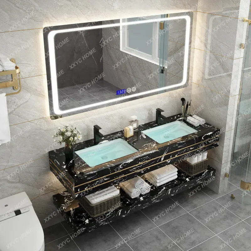 Light Luxury Wall Cupboard Marble Washbasin Cabinet Combination Stone Plate Washstand