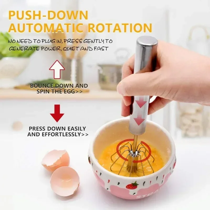 1 Pc Semi-Automatic Egg Beater Egg Stiring Cream Whisk Milk Frother Manual Mixer Stainless Whisk Cooking Baking Kitchen Gadgets