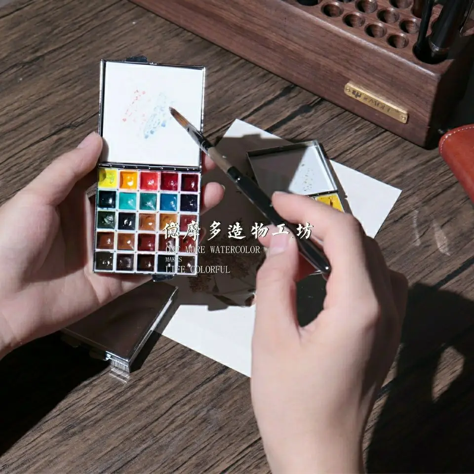 High-value simple handmade mirror watercolor sub-packing iron box 12-color mini portable paint box palette mini