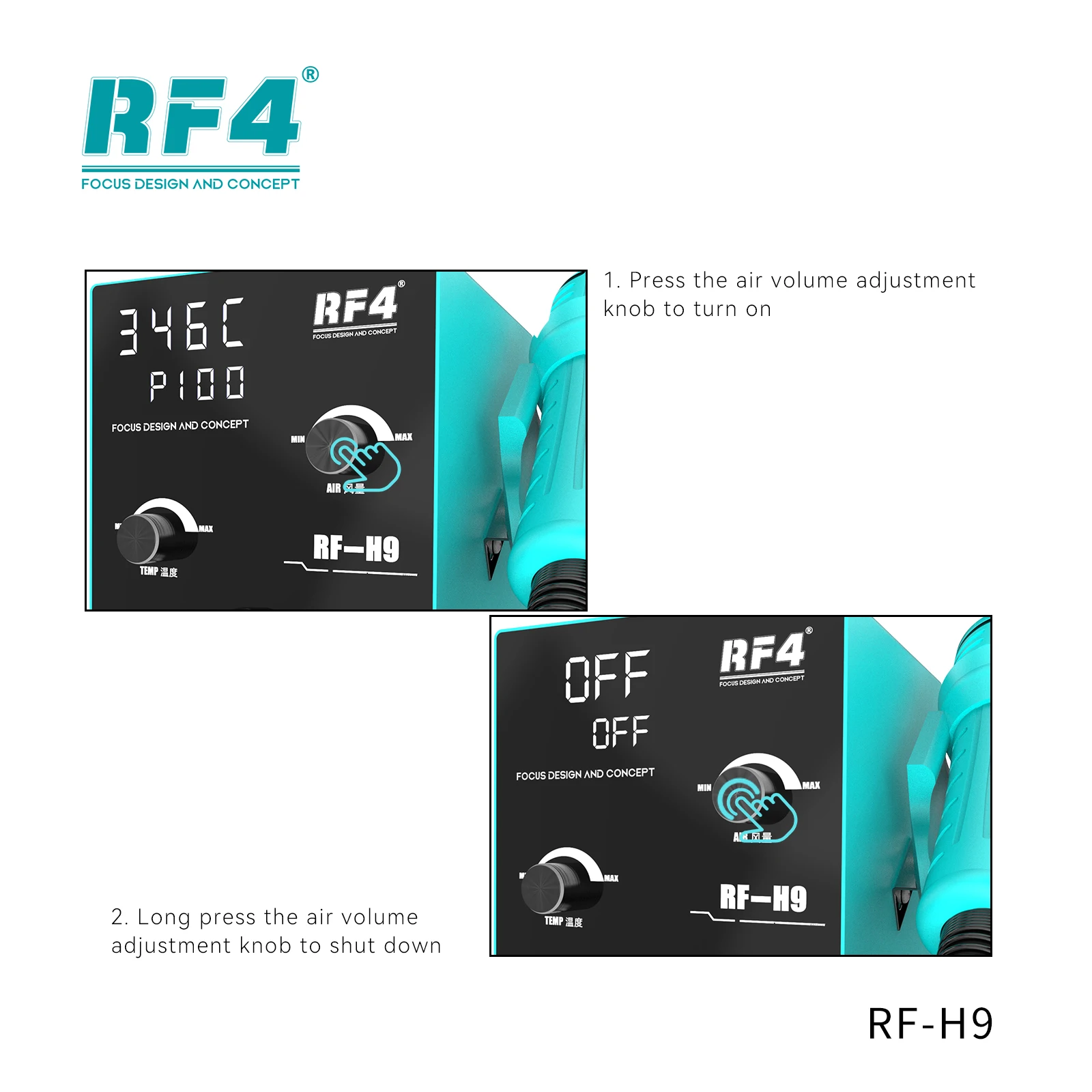RF4 RF-H9 Intelligent Digital Display Hot Air Soldering Station for PCB BGA IC Chip Rework Desoldering Soldering Station Tool soldering station soldering tool