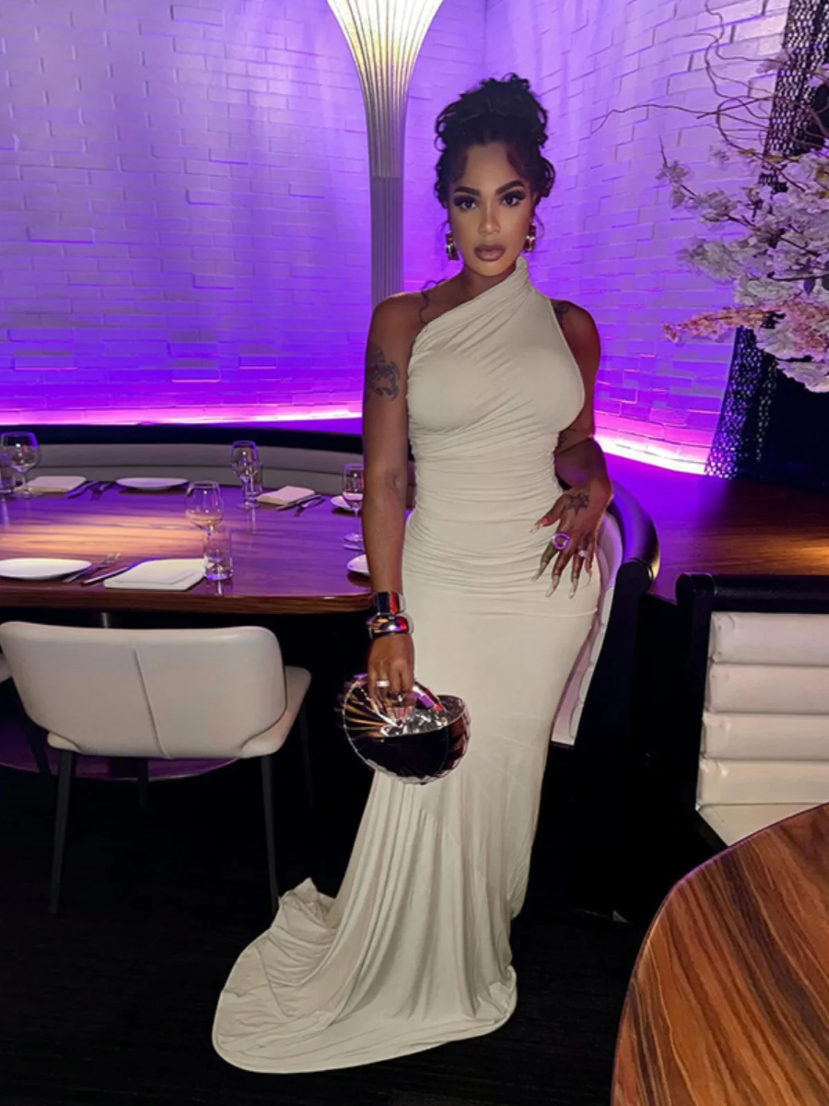 Slimming Temperament Dr Women's High Waist Long Svel Pure Color Slim Fit Dr Ele Lady Sle Autumn Winter Dr