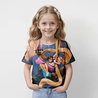 MINISO Disney Princess Rapunzel 2024 Summer 4-14 Years Children Kids Cool Boy Cute Girls Lightweight 3D Print T-Shirt Tops 2