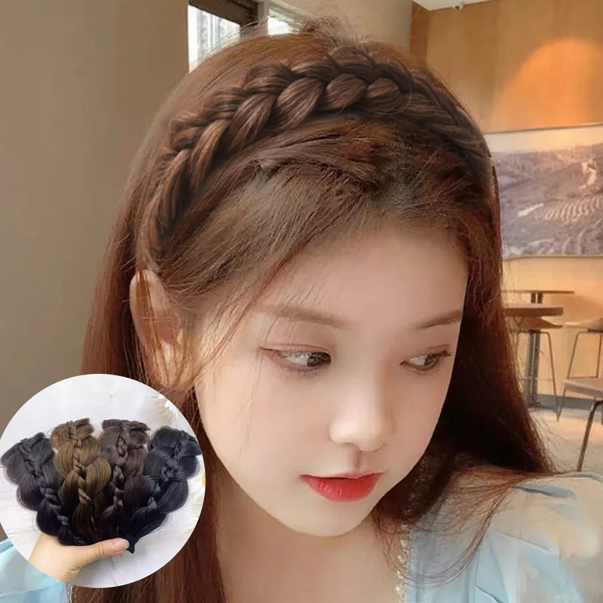 

Twist Braid Wig Headband Women Twisted Braided Hairdband Hair Accessories Three-Strand Wide-Brimmed Solid Bezel Head Hoop 2024