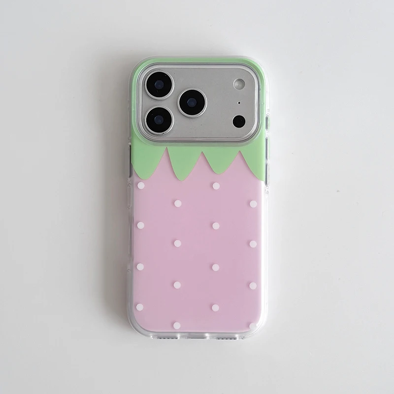 Strawberry Polka Dots Shockproof Silicone Phone Case in Pink & Red