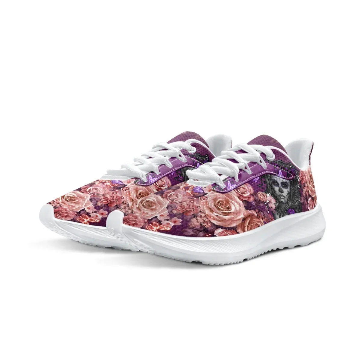 Classic Gothic Skull Girl Pattern Print Sneakers For Women Casual Flat Shoes Outdoor Sports Vulcanized Running Training Shoes