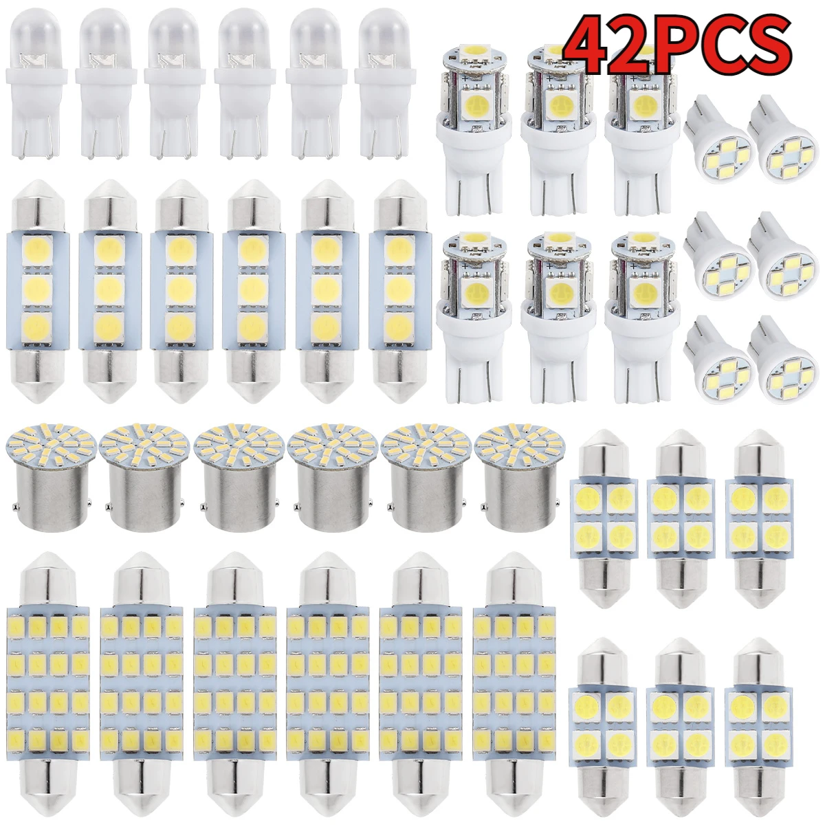 42Pcs LED Car Interior Lights T10 6000K SMD LED Xenon White Interior Light Bulbs Replacement License Plate Reading Light Bulb