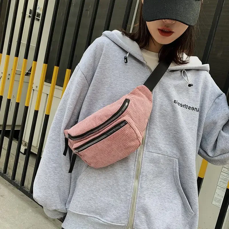 Corduroy Chest Bags for Women Fanny Pack Crossbody Bags Sport Half Moon Waist Belt Bag Fashion Phone Waist Pack for Women