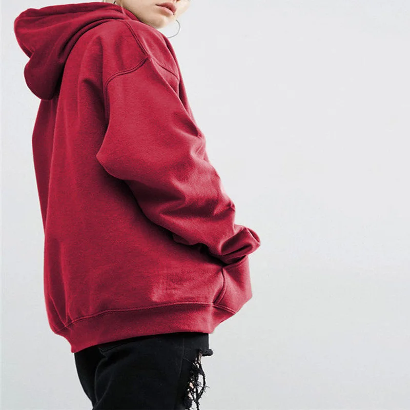 Women Cotton Long Sleeve Pullover Hooded Pocket Solid Sweatshirt Fashion Casual Spring Fall Winter Hoodies Classic Tops Simple