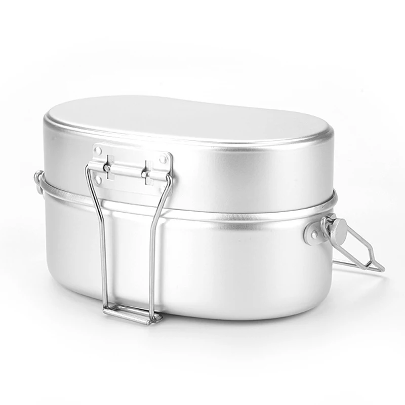 Aluminium Lunchbox Kochgeschirr Outdoor Camping Reiskocher Deutscher Stil Mess Kit Dreiteilige tragbare Kochpfanne Topf – Detail 8