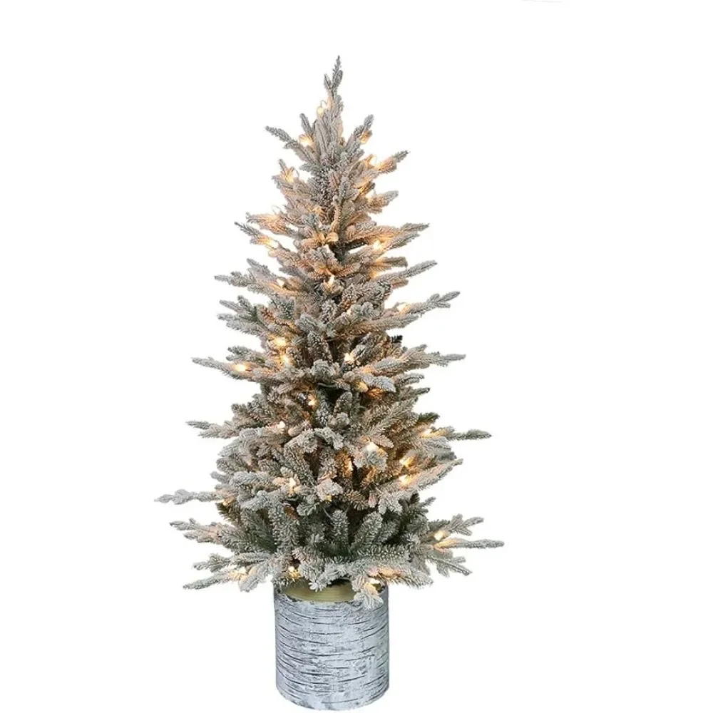 

4.5 Foot Pre-Lit Potted Flocked Arctic Fir Artificial Christmas Tree With 70 UL-Listed Clear Lights Freight Free Decorations