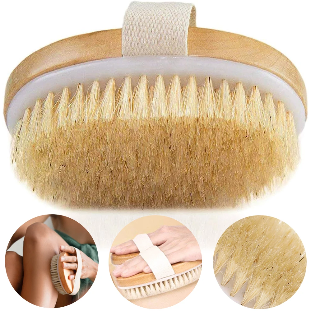 Escova De Chuveiro De Massagem Corporal De Madeira Exfoliating, Cerdas Naturais, Escova De Banho, Soft Spa, Mulher, Homem, Cuidados Com A Pele, Molhado, Seco, 1Pc