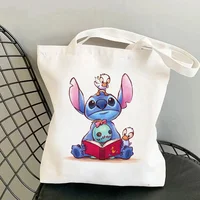 Lilo Stitch Cartoon Canvas Bag Female Canvas Bag Student Backpack Shoulder Bag Large Capacity Casual Shopping Totes bag Ins 1