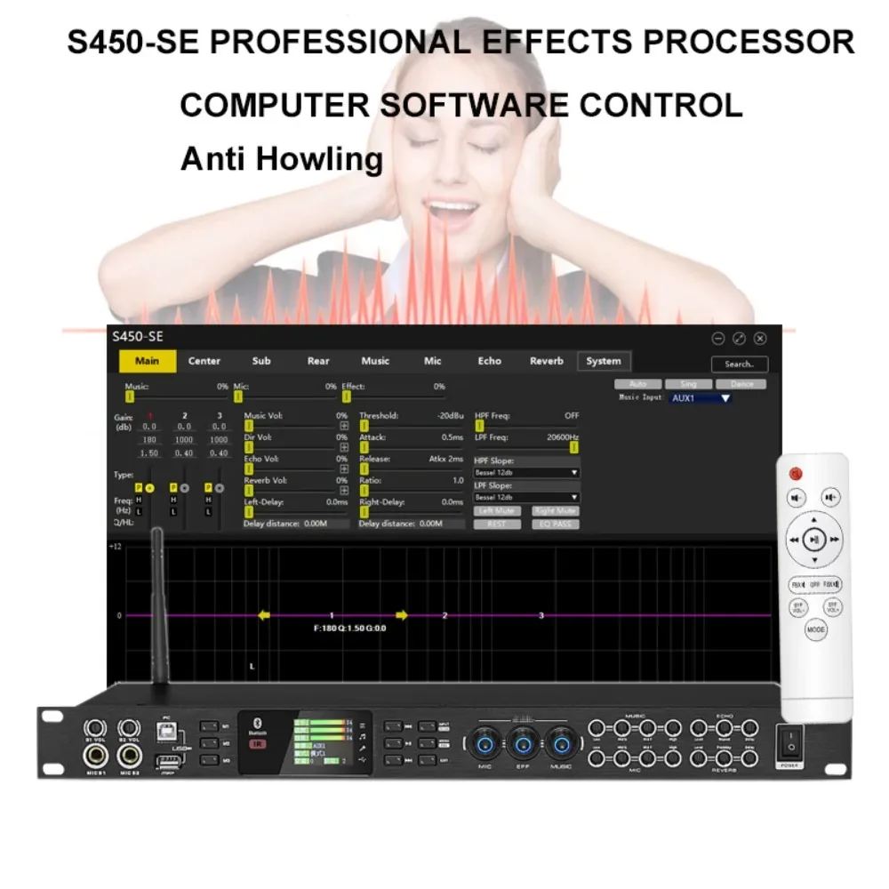 

S450 Professional Audio Digital Processor Effect 32-bit DSP Proximitor and PC Software Karaoke Stage Bluetooth