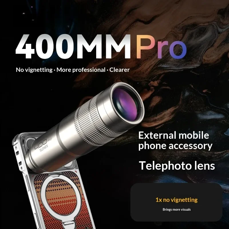 Obiettivo Teleobiettivo Fotorgear 400MM Pro per Smartphone - Senza Vignettatura, ED a Bassa Dispersione, 13 Elementi, Prisma da 35mm, Stabilizzazione IOS