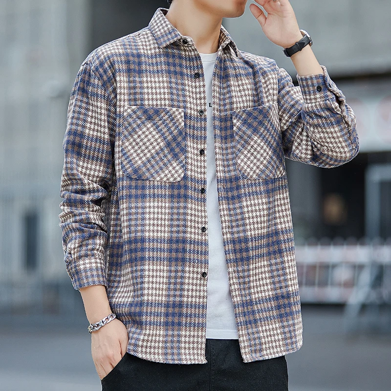 Plaid shirt Men long Sleeve Shirt Casual Social Slim Shirt male Cotton Mens Dress Shirts 4XL 5XL Legible